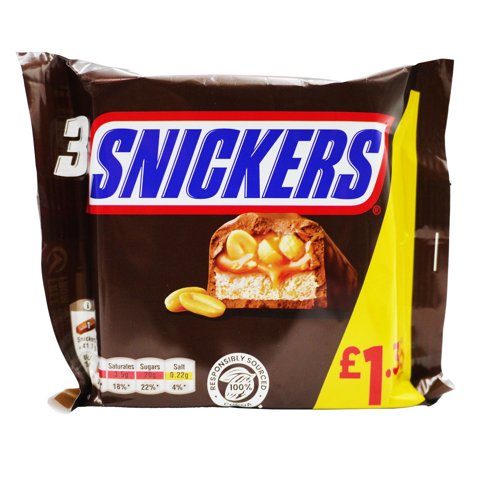 Snickers 3 Pack Chocolate 3 x 41.7g | High Quality Chocolate & Sweets Online - Product Image Snickers 3 Pack Chocolate 3 x 41.7g | High Quality Chocolate & Sweets Online - Product Image